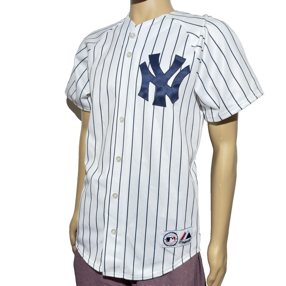 Vintage Derek Jeter #2 Majestic Jersey - Yankees Home Pin Stripes Sewn Size S